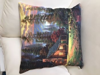 Throw Pillow Cover Mountain Cottage Digital Print 17" X 17" - Sofa Cushion Pillow Case