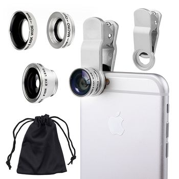 Universal 3 in 1 HD Camera Lens Kit for Smart Phones & Tablet Tactical - Fish Eye, 2 in 1 Macro and Wide Angle & Lens Clip