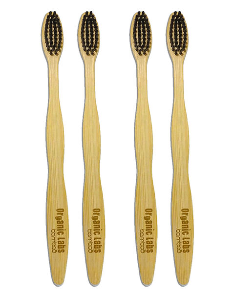 Natural Bamboo Charcoal Toothbrush - 100% Organic, Biodegradable and Eco-Friendly Toothbrush with Extra Slim Soft BPA-Free Bristles - 4pc Set