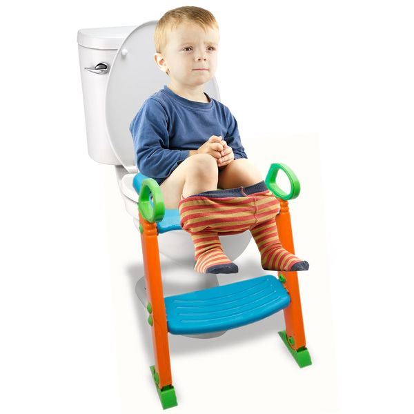 Potty Trainer Toilet Chair Seat with Sturdy Non Slip Step Stool Ladder w/ Handles - 3-In-1 Trainer for Kids & Toddlers Boys & Girls - Comfortable, Safe, Clean