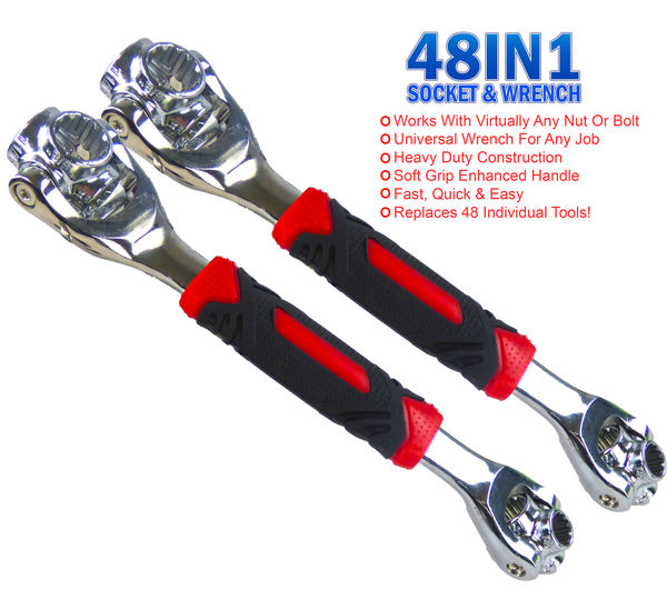 2pc - Universal Wrench 48 Tools In One Socket - Large Size , Works with Spline Bolts, 6-Point, 12-Point, Torx, Square Damaged Bolts and Any Size Standard or Metric