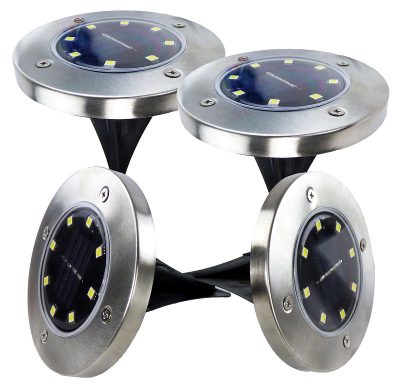 Disk Solar Powered Path Ground Lights 8 Ultra Bright LED's Outdoor