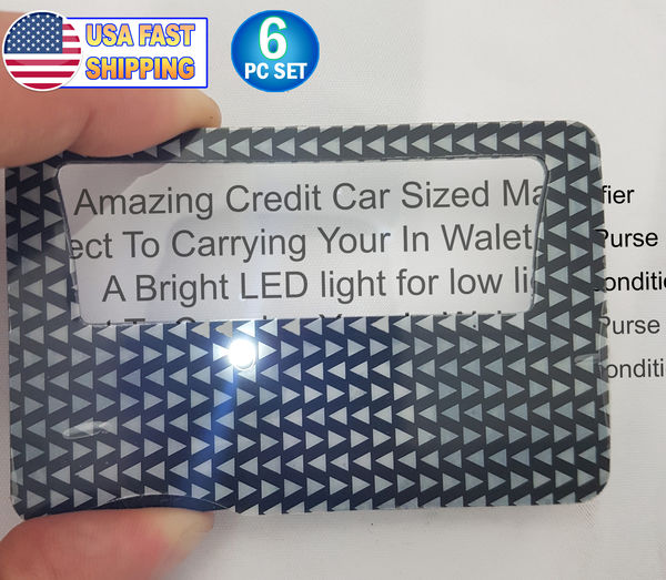 6 Credit Card Sized Illuminated 3x Reading Magnifier Lens - Wallet Sized Reader