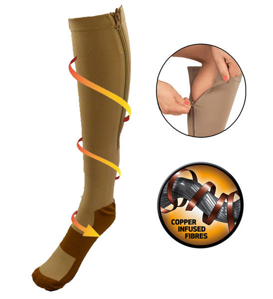 Copper Energy Infused Zipper Compression Closed Toe Socks - Zip Up Circulation Pressure Stockings