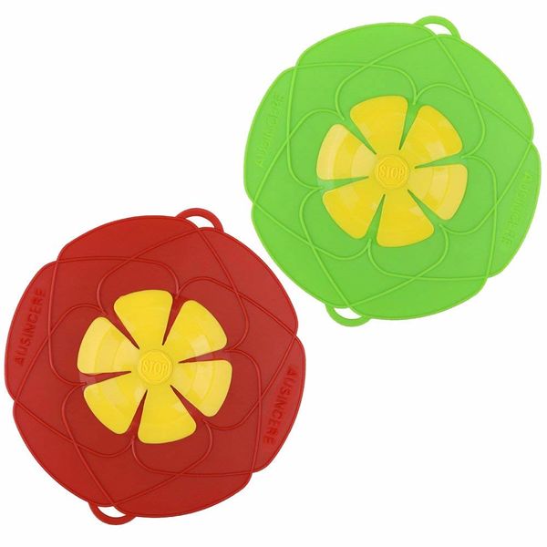 2pc - Silicone Spill Stopper Pot Lid Cover - Boil Overflow Splash Safeguard Stopper For Bowls, Pots & Pans - Dishwasher Microwave Safe - Large & Regular