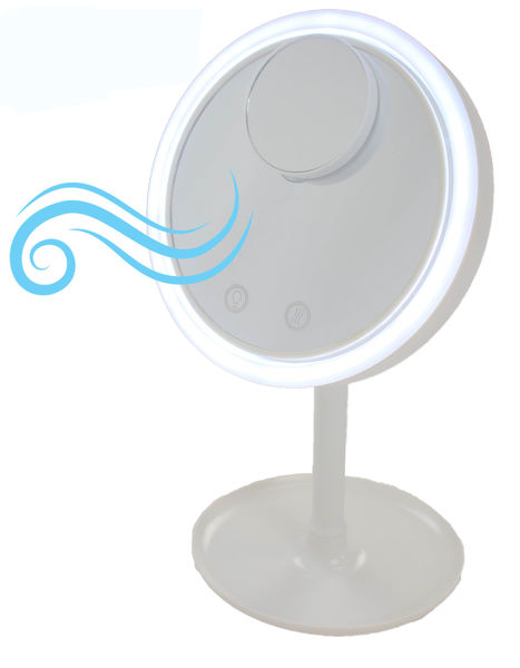 14 LED Makeup 5X Mirror 6.5" With Drying Fan, Plus 10x Mirror Attachment - Variable Light & Fan, Touch Screen - Portable & Cordless