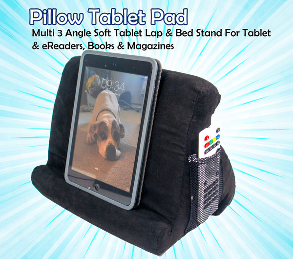Tablet Holder & iPad Stand Pillow Pad - Washable, Multi Angle, & Storage Pocket For Phones, Reading Books, Streaming - Easy Use On Bed, Lap, Desk, Sofa, & Floors
