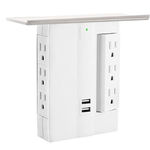 Swivel Power Outlet Charging Tower Station Shelf - 6 Wall Charger Ports + 2 Fast Charging USB - Electrical Socket Power Stand Holder - Space Saving + Surge Protector - for Bathroom Home Office Bedroom