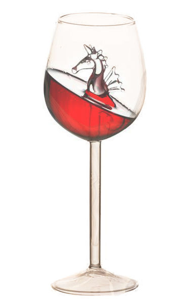 Seahorse Wine Glass - Italian Red Wine Glass with 3D Sea Horse Inside - Creative Goblet Crystal Clear Glass High-end Glass Flute Perfect for Homes/Bars/Party