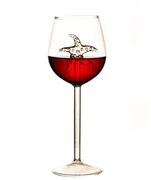 Starfish Wine Glass - Italian Red Wine Glass with 3D Starfish Inside - Creative Goblet Crystal Clear Glass High-end Glass Flute Perfect for Homes/Bars/Party