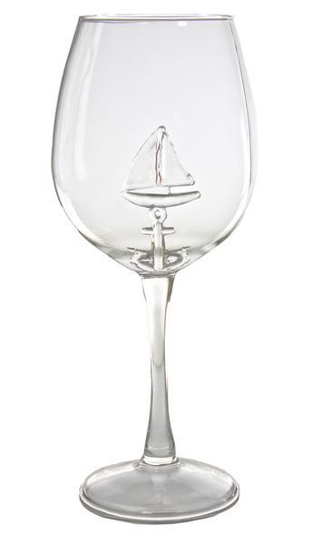 Sail Boat Wine Glass with 3D Sailboat and Nautical Anchor Design - Unique Sea-Themed Wine Stemware for Drinking Wine, Boating, and Sailing