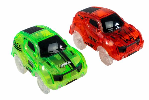 2 Magic Twister Flexible Glow In the Dark Race Car Track Vehicles - New Turbo Race Cars Addon Set