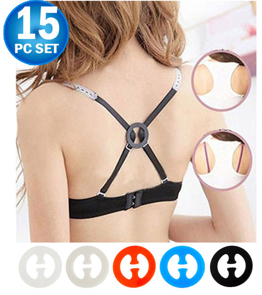 Bra Strap Clips For Back - Conceal Bra Straps, Bra Strap Holder, Cleavage Control - Add Full Cup Size (15pc)