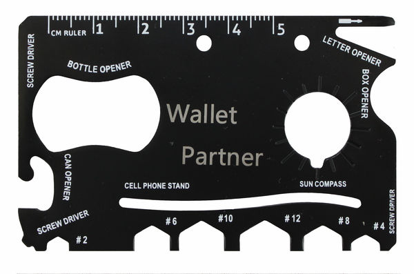 Wallet Partner - 19 in 1 Credit Card Sized Steel Pocket Multi Tool - Stainless Steel Survival Multitool Utility