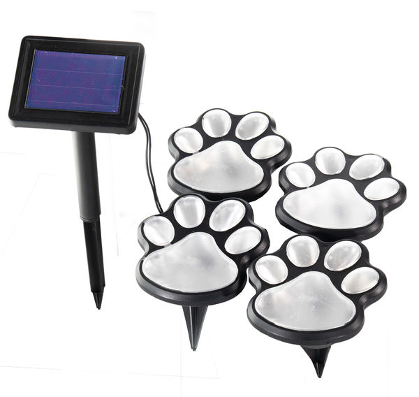 4pc Solar Powered LED Dog Paw Print Garden Walkway Lights - Solar Animal Pet Paws Lighting Outdoor Patio Decor