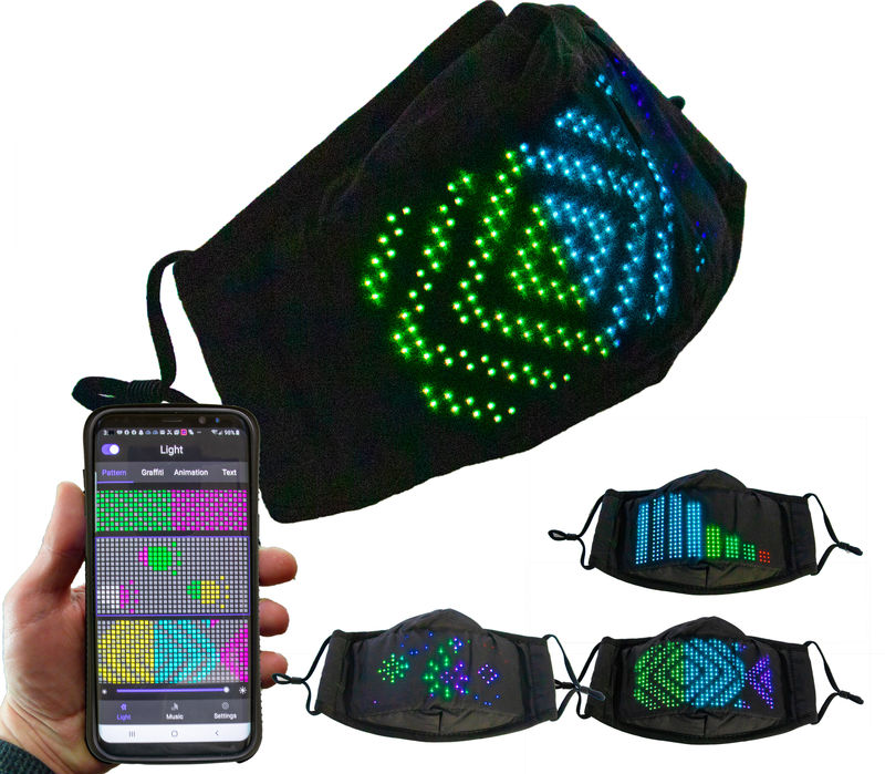 LED Lighted Face Mask - 7 Color Large LED Glowing Light Matrix Display