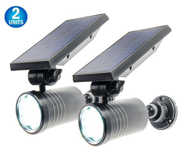 2 Solar Powered Motion Security Sensing Spotlight  - Outdoor IP66 Waterproof,  360° Rotatable 1400LM Warm Bright White 8 LED Floodlight