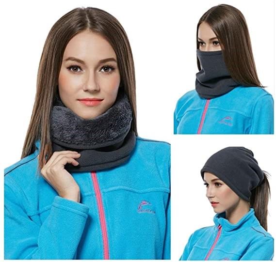 Neck Warmer Winter Double Layer Neck Gaiter - Soft Fleece Circle Loop Scarf Multi 20 in 1 Tube Headwear Face Covering- Ski Bandana Hat Scarf Face Covering