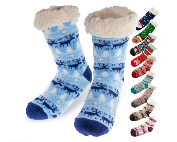 Women's Thermal Sherpa Lined Slipper Socks – Plush Fleece, Warm & Toasty Footwear for Cold Winter Weather – Non-Skid Gripper Bottom, Perfect for Cozy Indoor Nights & Christmas Holidays