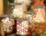 3pc 3D Hanging LED Christmas Window Curtain Lights - Indoor Holiday Decoration Lights - Christmas Santa, Snowflake, Jingle Bell, Snowman & Christmas Tree for Bedroom, Window, Wedding - Warm White