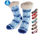 2 - Christmas Fuzzy Sherpa Slipper Socks Lined With Warm Thick Fur Fleece - Thermal w/ Nonslip Grippers - Holiday Christmas Stockings - Ultra Soft Plush Slipper Socks