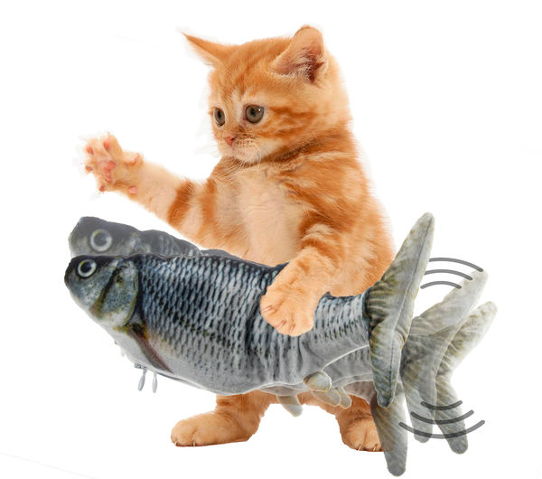 Cat Flipping n Flopping Fish Cat Toy - Realistic Wiggling Interactive Automatic Motion Activate Motorized Plush Cat Toy - USB w/ Catnip Pouch - 2 Speeds