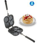 2 Perfect Small Bake & Serve Double Sided Pancake Maker Pan - 4 Decorative Designs For Eggs, French Toast, Omelette, Flip Jack & Crepes Pan