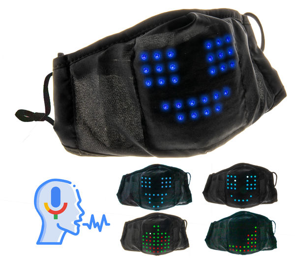 LED Lighted Voice-Activated Face Mask - RGB Color Large LED Glowing Light Matrix Display - Sound Voice Activate Animations - USB Rechargeable - PM 2.5 Reusable Cloth Face Mask w/ Ties - Perfect For Halloween, Christmas, Holidays , Parties, Festivals
