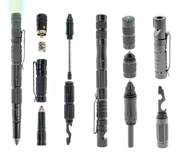 2pc Set Tactical 8 in 1 Multitool Pen Flashlight - Self Defense for Women & Men – Tactical Gear and EDC – Firestarter, Compass, Glass Breaker, LED Flashlight, Ballpoint Pen, & Multi Tool