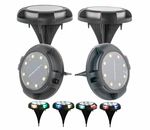 Solar Garden Disc Lights - 8 Bright White w/ 4 Color Changing Side Accent LEDs - Waterproof, Durable, Auto On/Off, Rechargeable Battery - Ideal for Lawn, Patio, Pathway, Landscape - Spike Pathway Ground Yard Disk Lights 4-Pack
