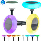 Solar Powered RGB Color Circular Disc LED Pathway Lights - Color Changing Disk Ground Lights  - 8 Color Changes Outdoor/Indoor Waterproof Garden Landscape Pathway Spike Yard Lights - 4 Pack