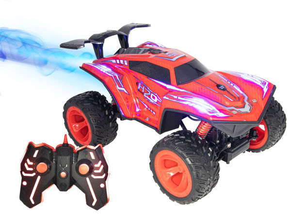 RC Jet Fog Racer Car - Remote Control Fast RC Truck High Speed LED Decal Light Up Race Car Toy - 2.4 GHZ USB Rechargeable AWD Off Road Monster Trucks with Rear Fog Mist - LED Remote Control