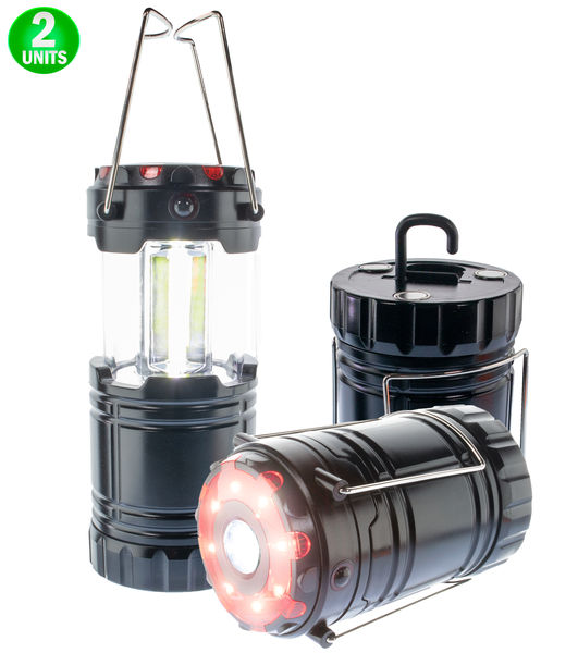 2 Collapsible Camping COB Emergency Lantern Flashlight - Magnetic Base, Flashlight, RED SOS & Emergency LED Light, Handle & Hanging Hook - Portable Lantern for Hiking, Camping, Storms & Outages