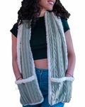Sherpa Fleece Shawl with Oversized Pockets - Reversible Warm Cable Knit -  Winter Scarf Shoulder Cozy Blanket Plush Wrap for Women