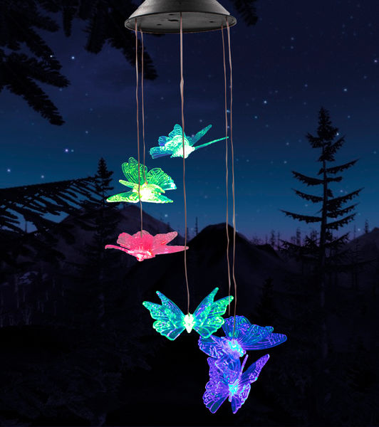 Butterfly Solar Wind Chime LED RGB Color Changing Hanging Lights - Outdoor Solar Garden Decorative Lights for Walkway Pathway Backyard Christmas Decoration Parties