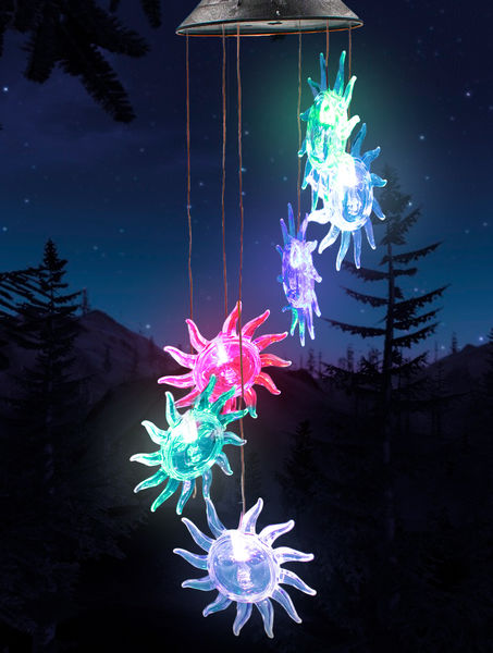 Star Face Solar Wind Chime LED RGB Color Changing Hanging Lights - Outdoor Solar Garden Decorative Lights for Walkway Pathway Backyard Christmas Decoration Parties