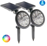 2 Solar Powered RGB Color Spotlight LED Lights - Color Changing Ground Lights  - 7 Color Changes Outdoor/Indoor Waterproof Garden Landscape Yard Lights