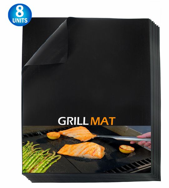 8PC Heavy Duty BBQ Non Stick Grill Mats -  Barbecue Grill & Baking Mats - Reusable, Reversible, Easy to Clean Barbecue Grilling Accessory - Works On Gas Charcoal & Electric