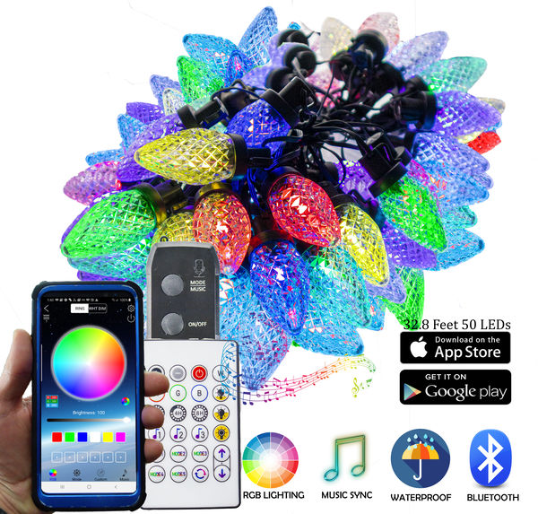 Smart App Strawberry Christmas Tree RGB LED Color Changing Lights - App Controlled, Bluetooth, Remote, Music Sync - Indoor Outdoor Multicolor Twinkly String Lights