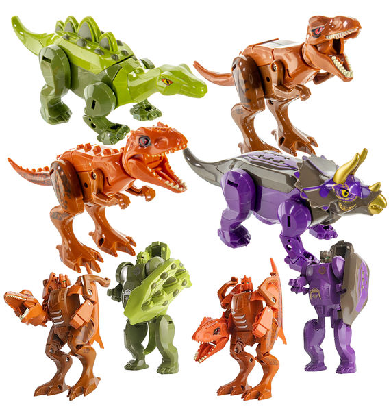 2 in 1 Dinosaur Robot Transforming Toy - Jurassic Dinosaur Robot with Movable Limbs, Tail and Mouth, Jurassic Dino Action Figure T-Rex Velociraptor Carnotaurus Dilophosaurus