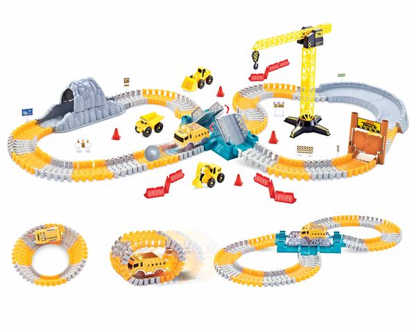 Magical Construction Twisting Race Car Track Set - Flexible Bendable Tracks w/ 1 Jeep Slot Car Race Track Toy - Ultimate Racetrack Set ( Totals 168 pcs )