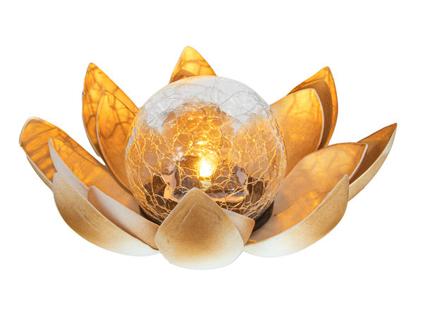 Solar Flower LED Garden Crackle Globe - Outdoor Decorative Amber LED Crackle Ball - Waterproof Lotus Flower Light for Patio, Lawn, Walkway, Tabletop, Ground