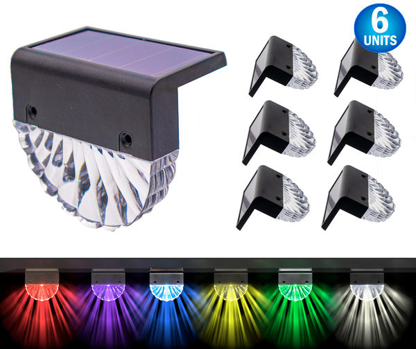 Solar LED Garden Deck Lights 6-Pack - Color Changing RGB & Warm White Light - Weather-Resistant Outdoor Lighting w/ 10 Bright Lumens - Fence, Deck & Patio Illumination