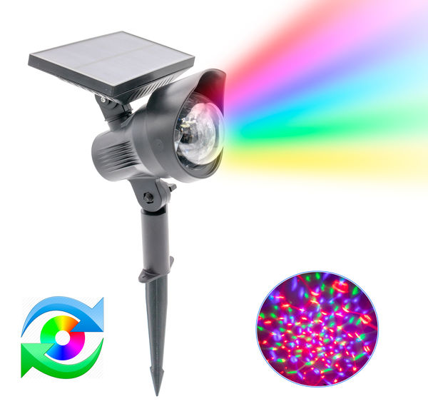 Solar Outdoor Color Projector LED Spotlight - Rotating RGB Color Changing Disco Strobe Ground Lights  - Outdoor/Indoor Waterproof Garden Landscape Yard Lights