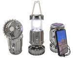 Solar Powered Lantern w/ Fan - Rechargeable Camping Flashlight Lamp w/ Battery Backup - Portable, Adjustable, Collapsible, Solar Charging Station - Rechargeable Fan With Light - Regular Size