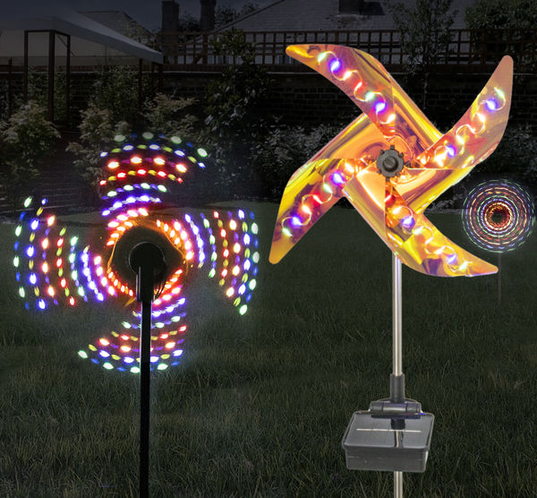 Solar Garden Windmill Spinner LED Lights 2pc w/ 8 Effect Modes, RGB, Waterproof Multi-color Outdoor Solar LED Wind Spinner - For Patio, Pathway, Yard & Lawn Deorative Lights