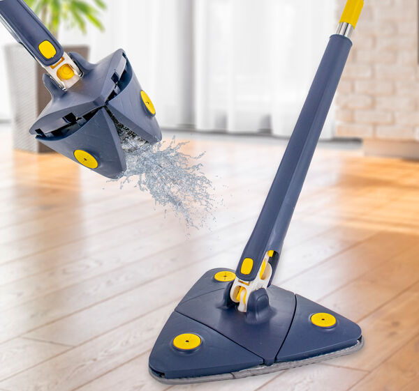 360 Self Wringing Floor Cleaning Mop w/ Microfiber Twisting Self Cleaning & Drying Head - Triangle Wet or Dry 360 Degree Rotating Flat Mop w/ Hanging Handle - For Floor Ceiling Window & Wall