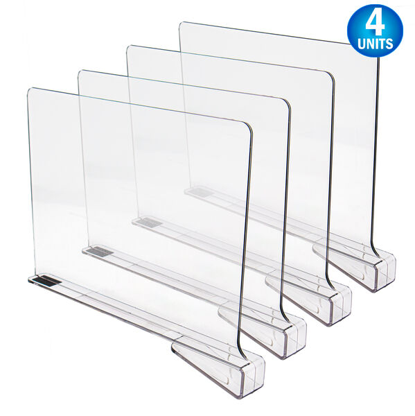 Acrylic Shelf Dividers & Clear Closet Organizer - 4pc - Storage Rack Separator For Organization - Durable & Transparent for Wardrobe, Towels, Clothes, Jeans & Books