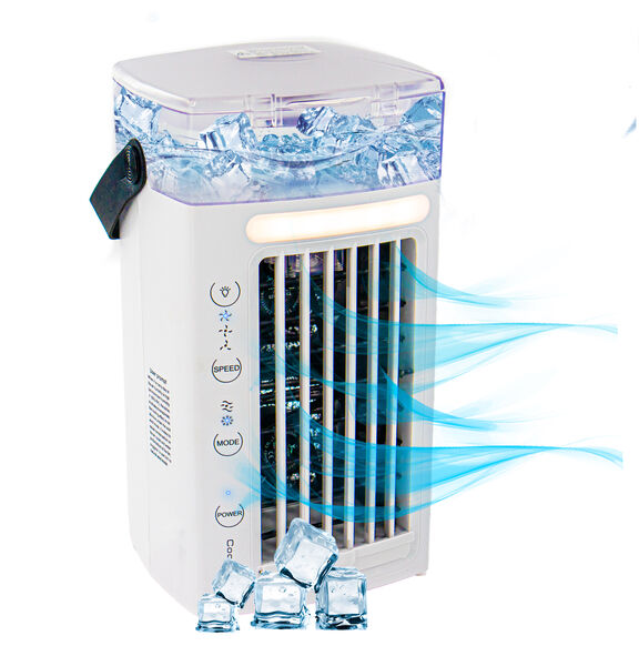 Portable Air Conditioner - Personal Space 3-in-1 Evaporative Air Cooler with Compact Desk Humidifier, Mobile Mini AC, and Dual Fans - Energy-Saving, 3 Adjustable Speeds, Low Noise, and 7 LED Lights - Ideal for Home or Office