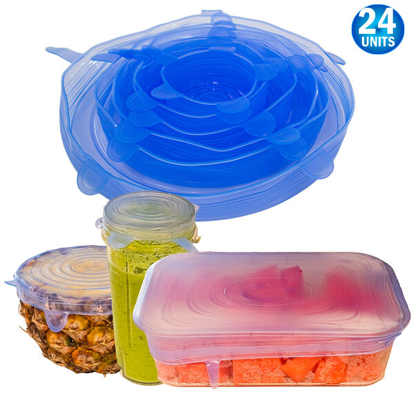 Silicone Stretch Food Lids 24 Pack - Reusable Leak-Proof Containers Covers for Fresh Food Storage & Plastic Containers, Jars, Bins, Cups & Mason Bowls